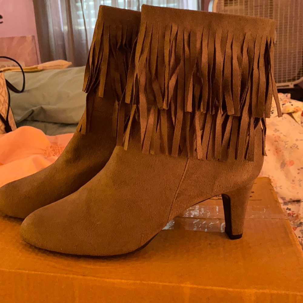 Tan Tassel Heeled Boots